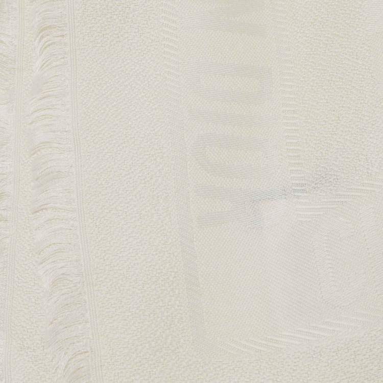 Pre Owned Dior Ivory Silk & Wool D-Check Pattern Scarf