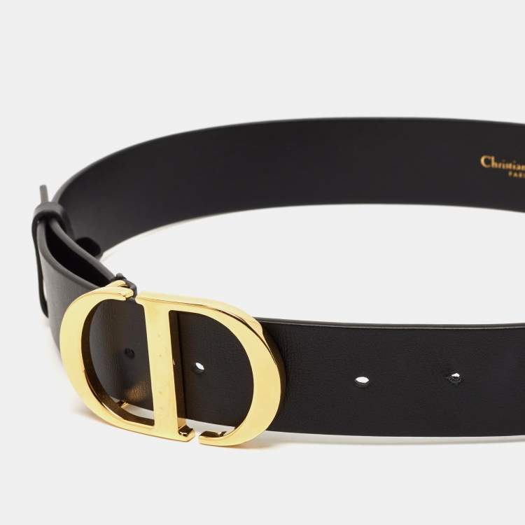 Pre Owned Dior Black Leather 30 Montaigne Buckle Belt 70CM