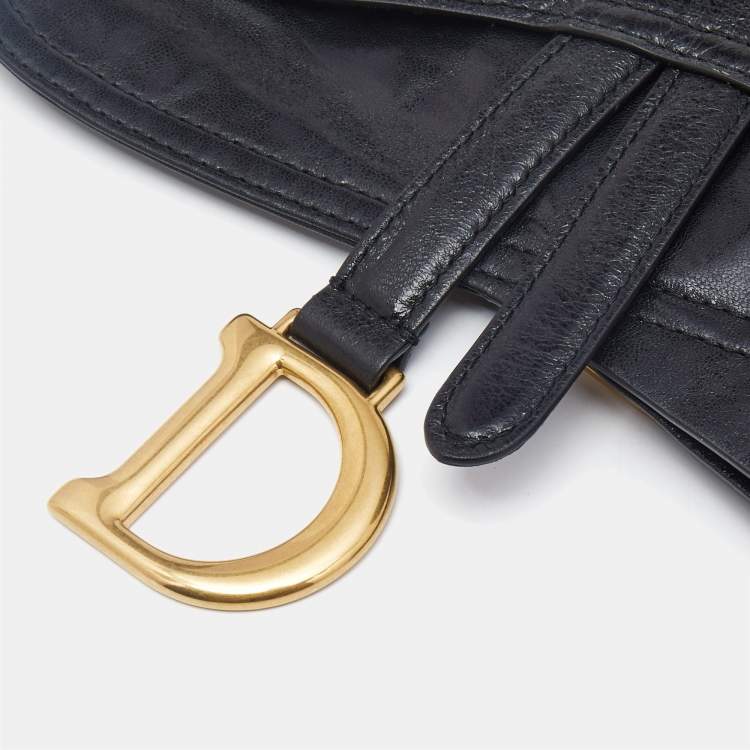 Pre Owned Dior Black Glossy Leather and Stretch Band Saddle Belt S/M