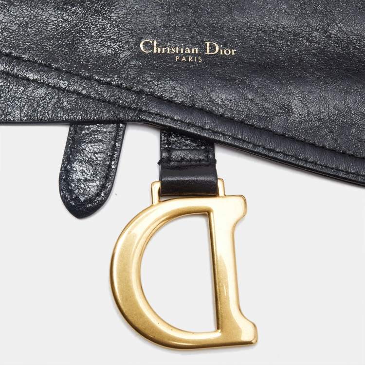 Pre Owned Dior Black Glossy Leather and Stretch Band Saddle Belt S/M