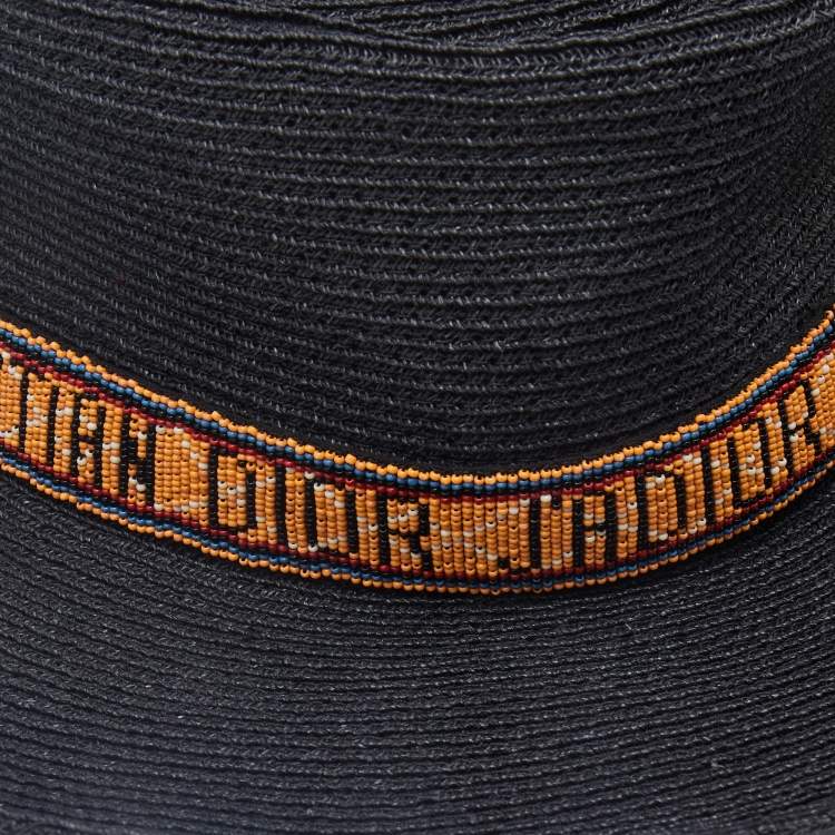 Pre Owned Christian Dior Black Beaded Detail Straw Hat 