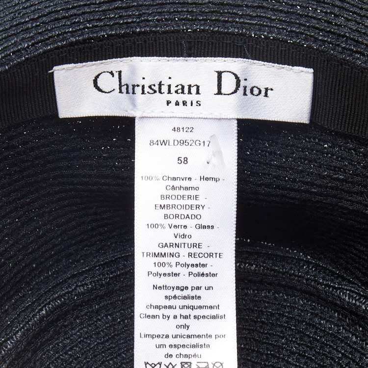 Pre Owned Christian Dior Black Beaded Detail Straw Hat 