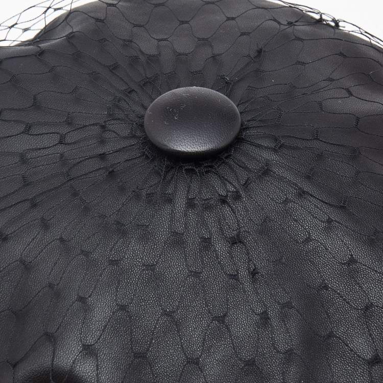 Pre Owned Christian Dior Black Leather Arty Beret Cap With Veil 