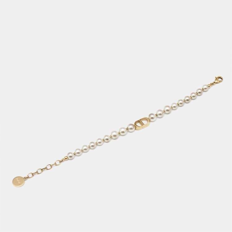 Pre Owned Dior CD 30 Montaigne Faux Pearl Gold Tone Bracelet
