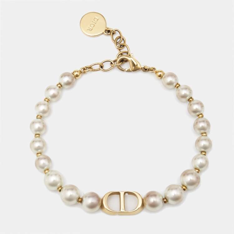 Pre Owned Dior CD 30 Montaigne Faux Pearl Gold Tone Bracelet