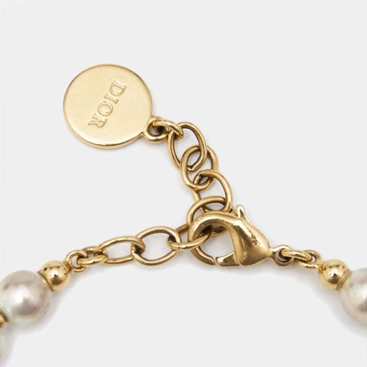 Pre Owned Dior CD 30 Montaigne Faux Pearl Gold Tone Bracelet