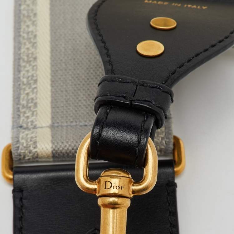 Pre Owned Dior Grey/Black Embroidered Canvas and Leather Shoulder Bag Strap 
