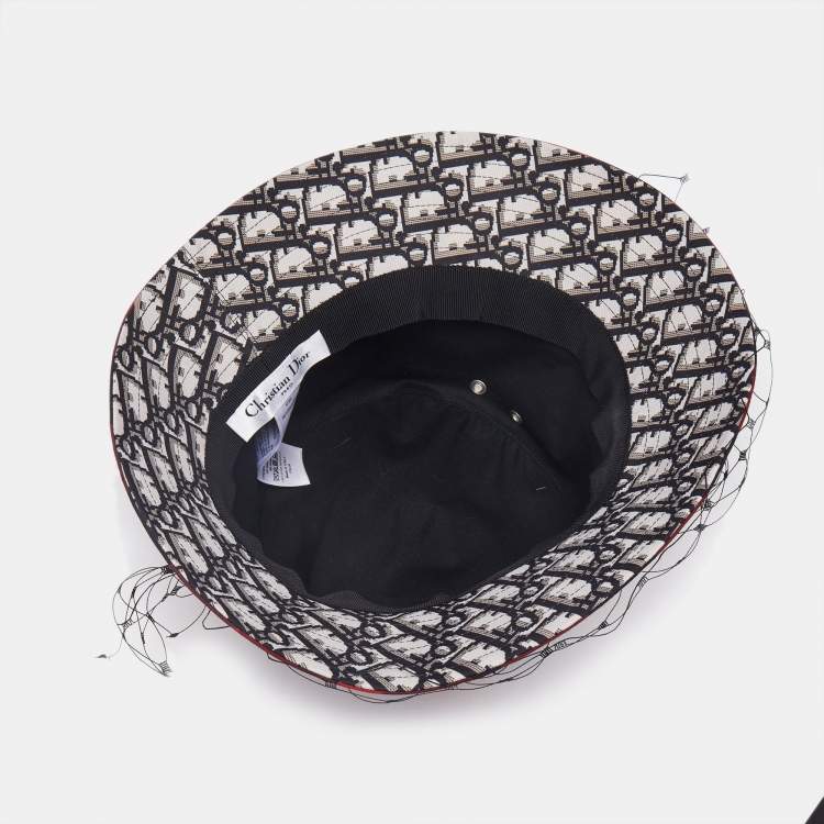 Pre Owned Dior Red Teddy-D Check'N'Dior Veil Bucket Hat Size 58