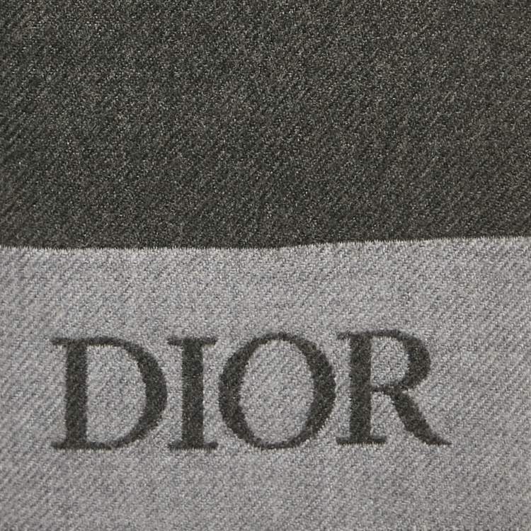 Pre Owned Dior Homme Grey Logo Intarsia Wool Scarf 