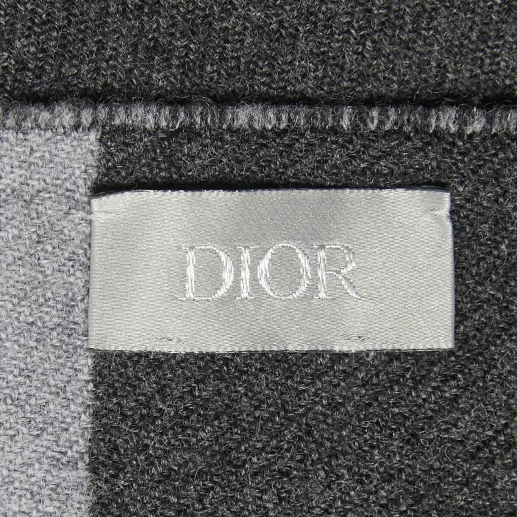 Pre Owned Dior Homme Grey Logo Intarsia Wool Scarf 