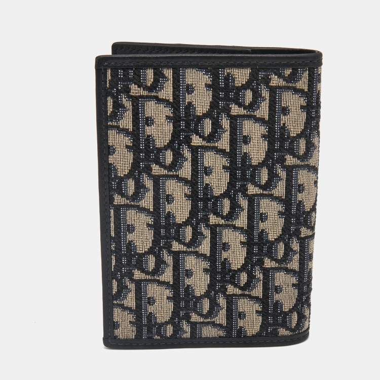 Pre Owned Dior Navy Blue Oblique Canvas and Leather Vertical Passport Holder