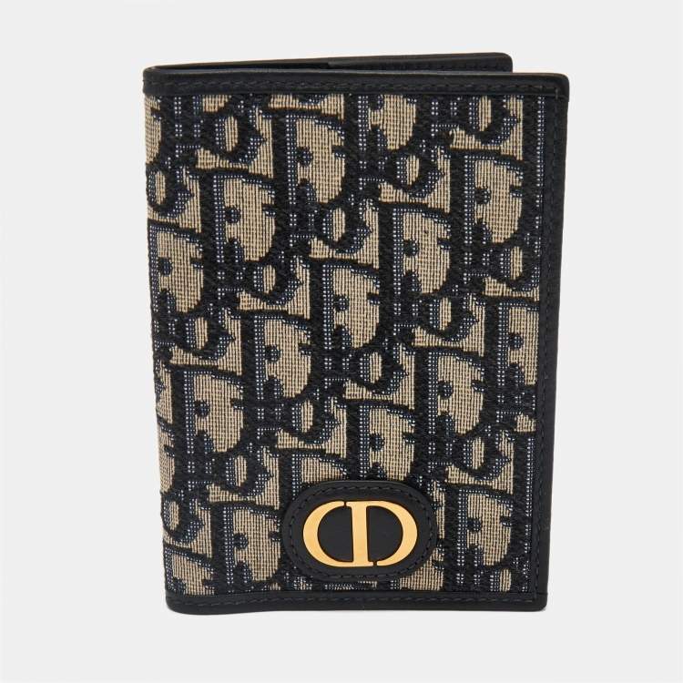 Pre Owned Dior Navy Blue Oblique Canvas and Leather Vertical Passport Holder