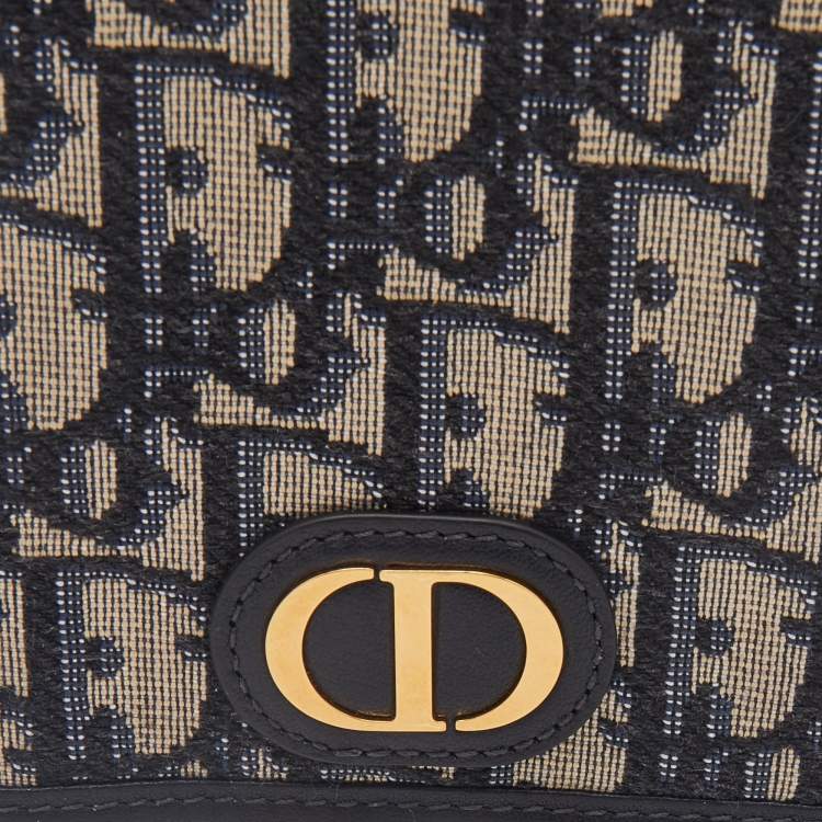 Pre Owned Dior Navy Blue Oblique Canvas and Leather Vertical Passport Holder