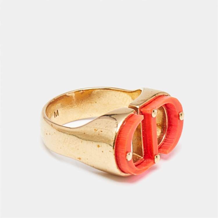 مملوكة مسبقًا Dior 30 Montaigne Acrylic Gold Tone Ring Size 52