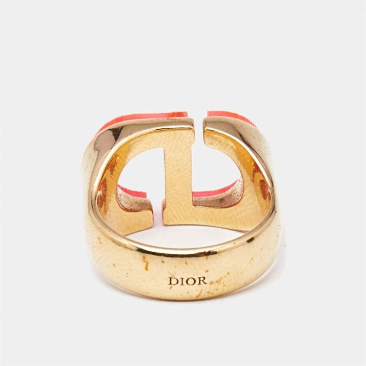 مملوكة مسبقًا Dior 30 Montaigne Acrylic Gold Tone Ring Size 52