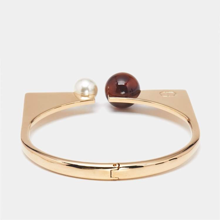 Pre Owned Dior Tribales Resin Faux Pearl Gold Tone Bracelet M