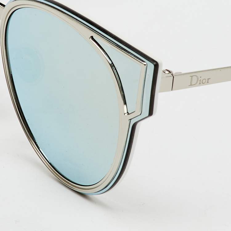 Pre Owned Dior Silver Tone/Black Mirrored 010DC DiorSculpt Cat-Eye Sunglasses