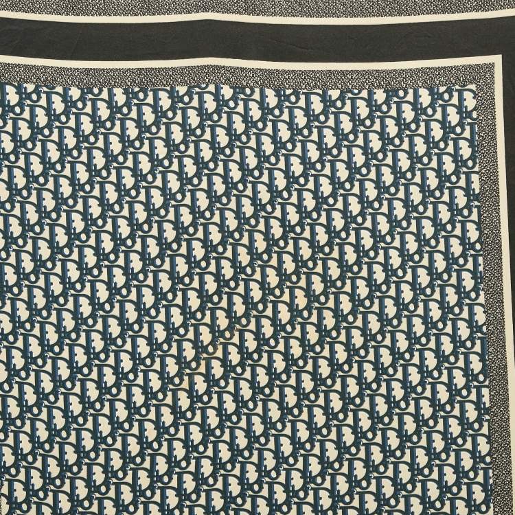 Pre Owned Christian Dior Navy Blue Oblique Silk Diortwin Square Scarf