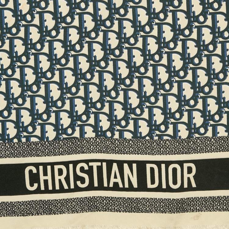 Pre Owned Christian Dior Navy Blue Oblique Silk Diortwin Square Scarf