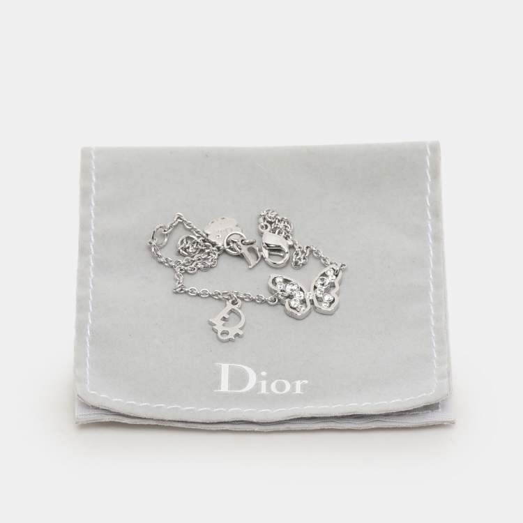 Pre Owned Dior Butterfly Crystals Silver Tone Metal Bracelet
