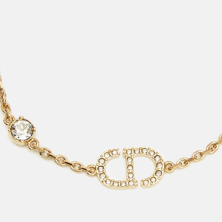 Pre Owned Dior Petit CD Crystals Gold Tone Bracelet