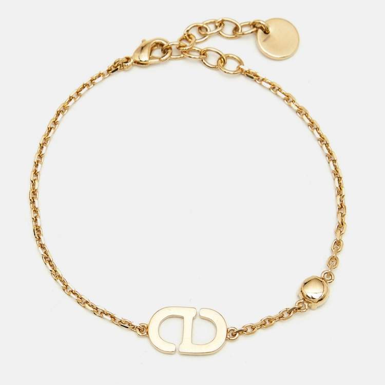 Pre Owned Dior Petit CD Crystals Gold Tone Bracelet