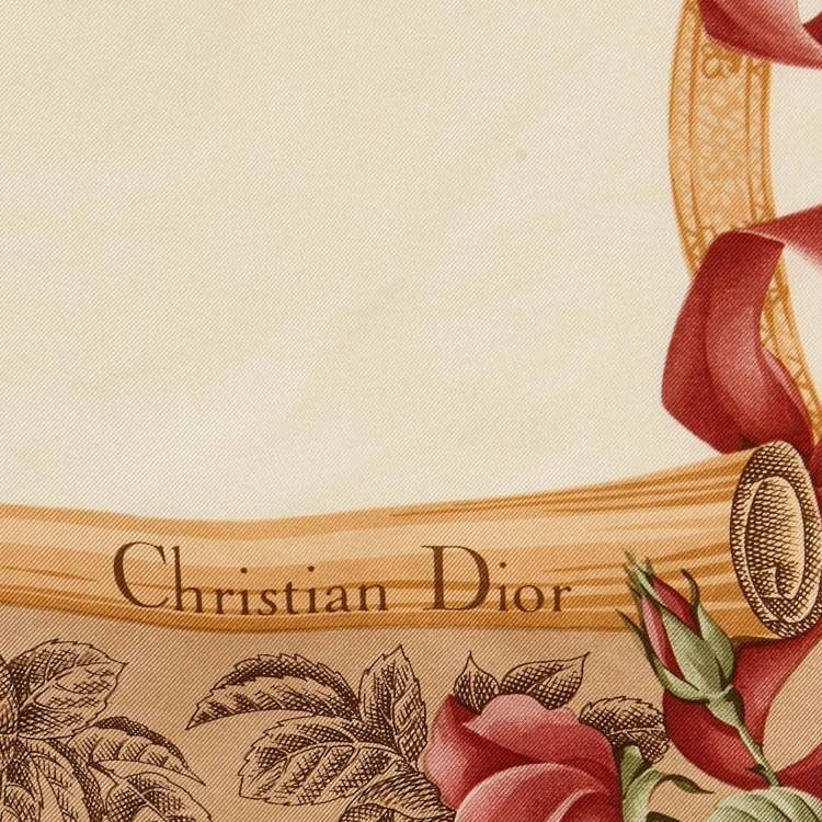 Pre Owned Christian Dior Beige Bow Print Silk Scarf