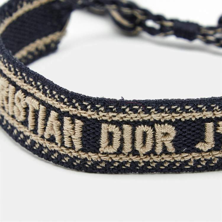 Pre Owned Dior J'adior Navy Blue Embroidered Fabric Bracelet