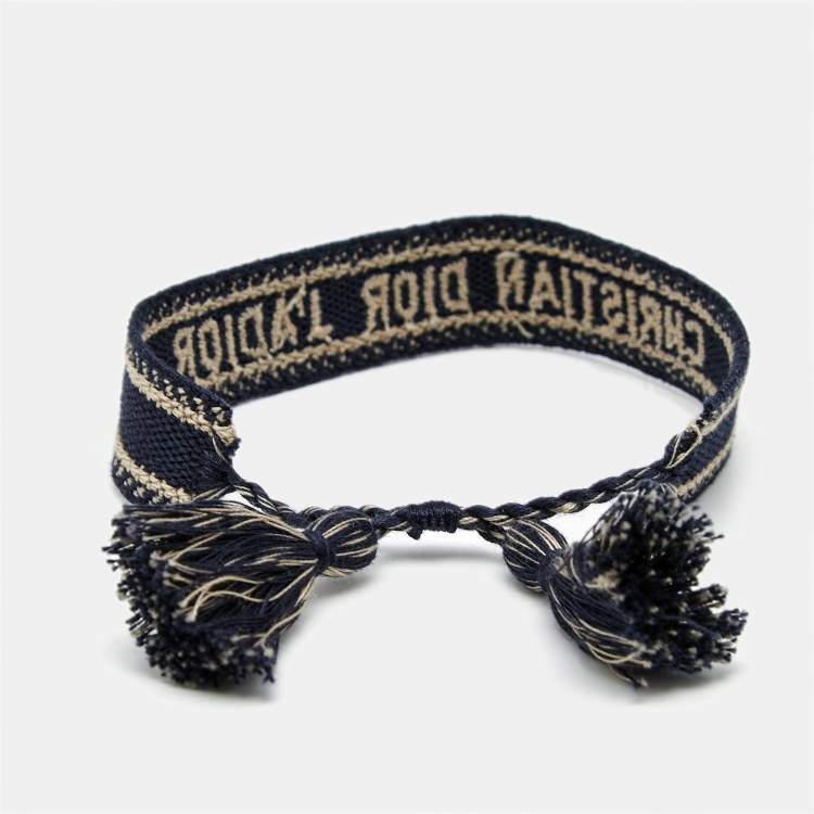 Pre Owned Dior J'adior Navy Blue Embroidered Fabric Bracelet