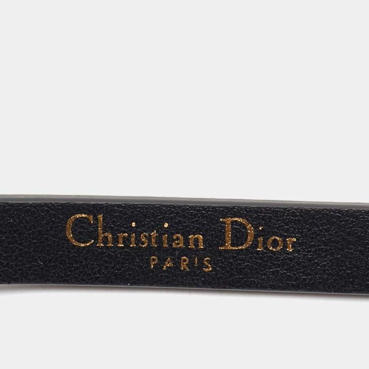 Pre Owned Dior Black Leather CD Logo Slim Belt 75 CM