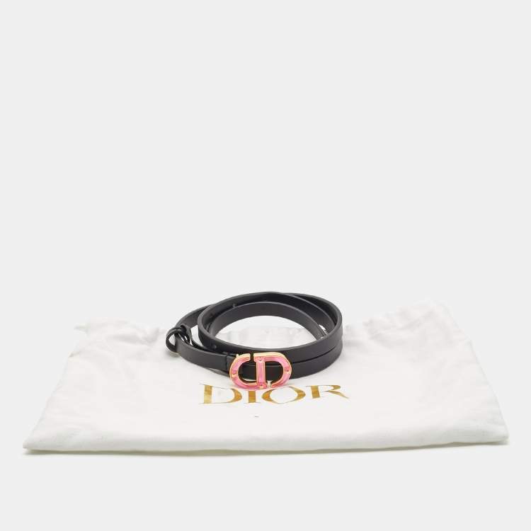 Pre Owned Dior Black Leather CD Logo Slim Belt 75 CM