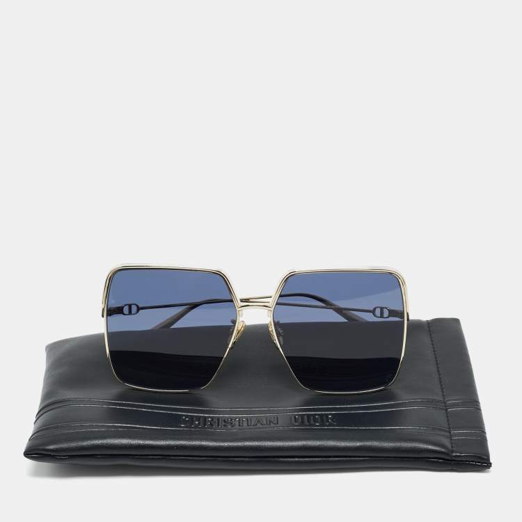 Pre Owned Dior Blue/Gold Tone Everdior SU1 Oversized Sunglasses
