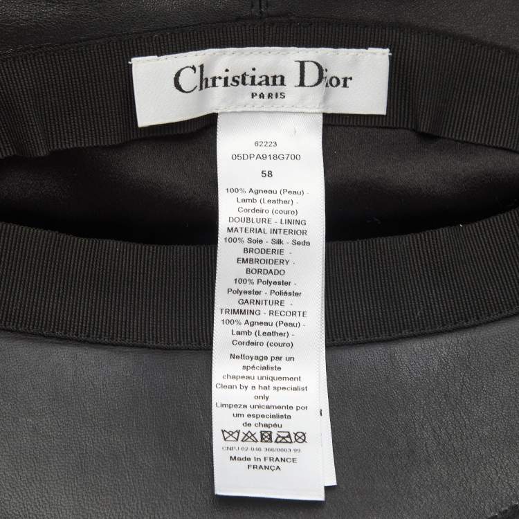 Pre Owned Dior Black Lambskin Leather Beret Hat Size 58