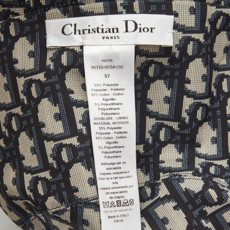 Pre Owned Christian Dior Navy Blue Synthetic Reversible Teddy-D Oblique Bucket Hat Size 57