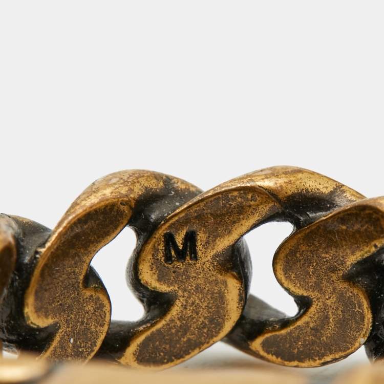 Pre Owned Christian Dior CD Logo Gold Tone Metal Chain Link Ring  Size 53