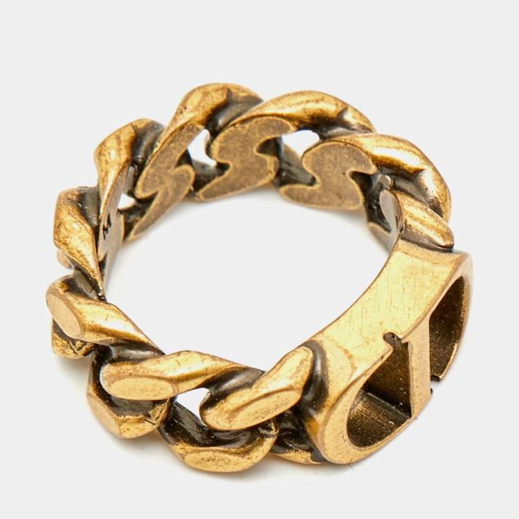 Pre Owned Christian Dior CD Logo Gold Tone Metal Chain Link Ring  Size 53