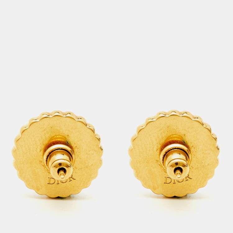Pre Owned Dior Petit CD Baroque Faux Pearl Gold Tone Stud Earrings