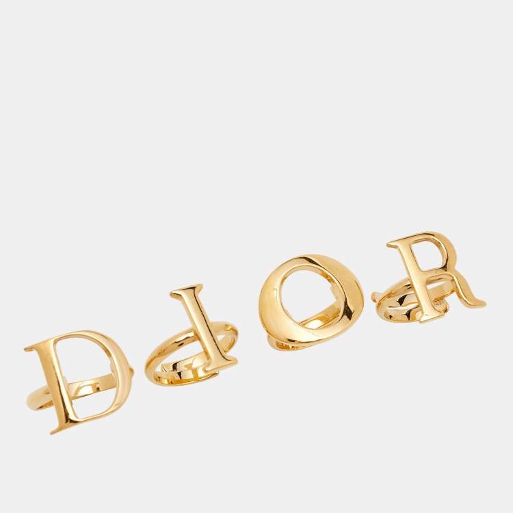 Pre Owned Dior Logo Gold Tone Ring Set Size 52