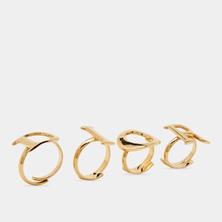 Pre Owned Dior Logo Gold Tone Ring Set Size 52