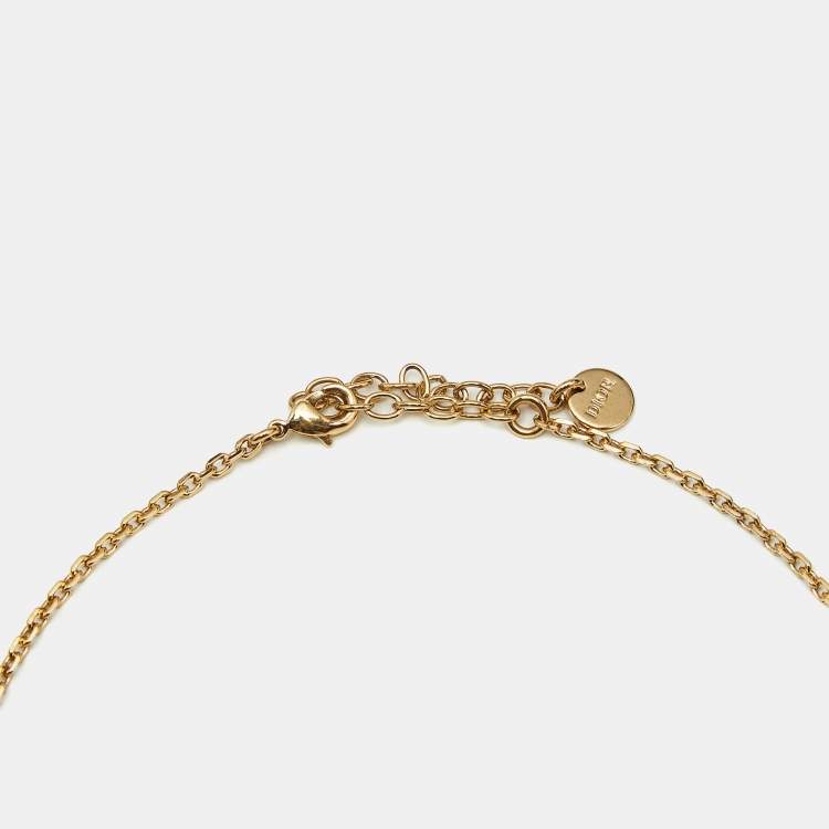 Pre Owned Dior Petit CD Crystals Gold Tone Necklace