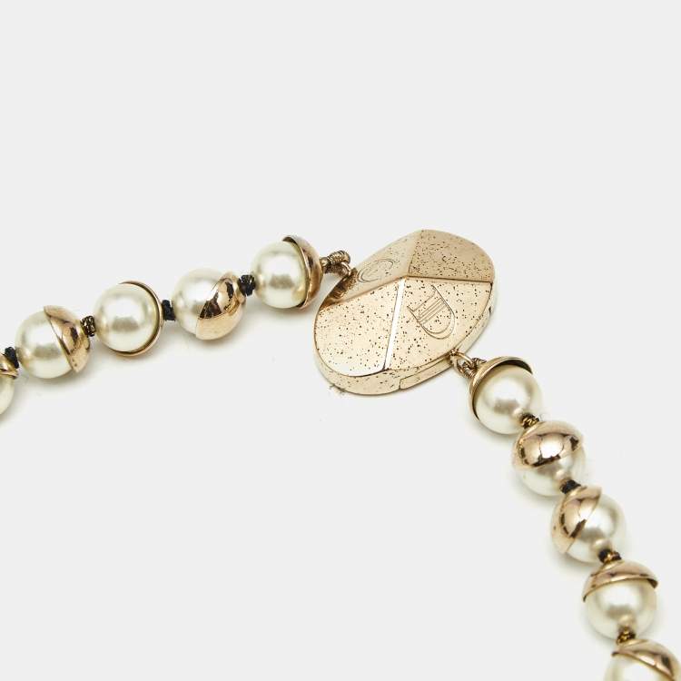 Pre Owned Dior Mise en Dior Faux Pearl Gold Tone Necklace