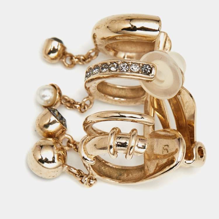 Pre Owned Dior Crystals Gold Tone Single Cuff Earring
