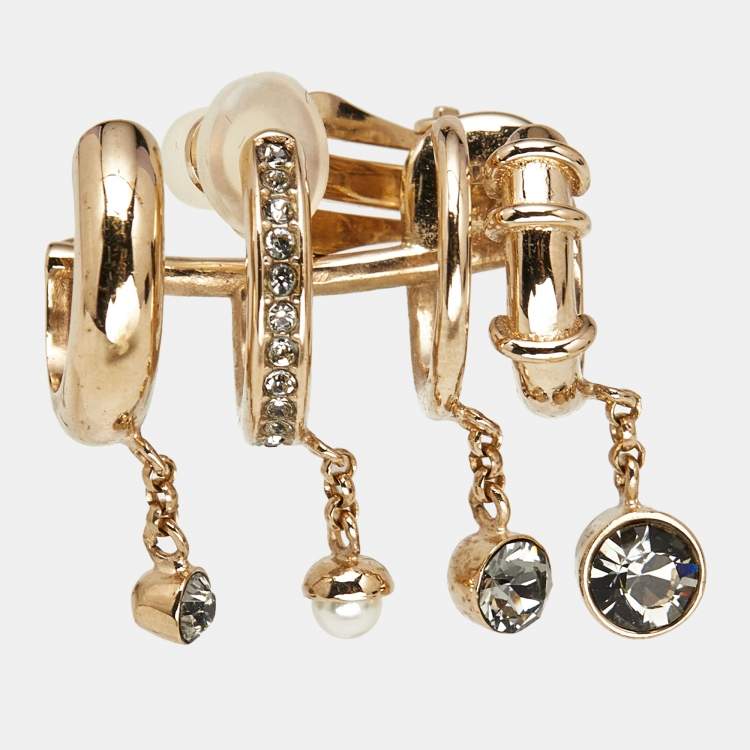 Pre Owned Dior Crystals Gold Tone Single Cuff Earring