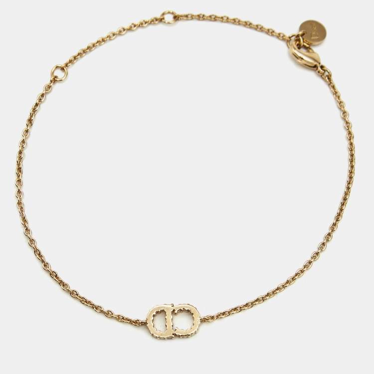 Pre Owned Dior Clair D Lune  Crystal Gold Tone Bracelet