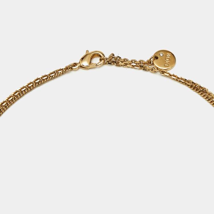 Pre Owned Dior Petit CD Crystals Gold Tone Double Strand Necklace