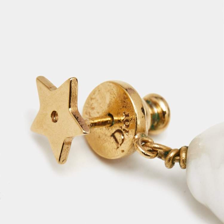 Pre Owned Dior CD Bee Faux Pearl Gold Tone Earrings