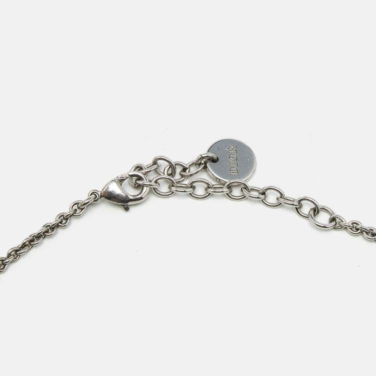 Pre Owned Dior CD Logo Crystal Silver Tone Necklace
