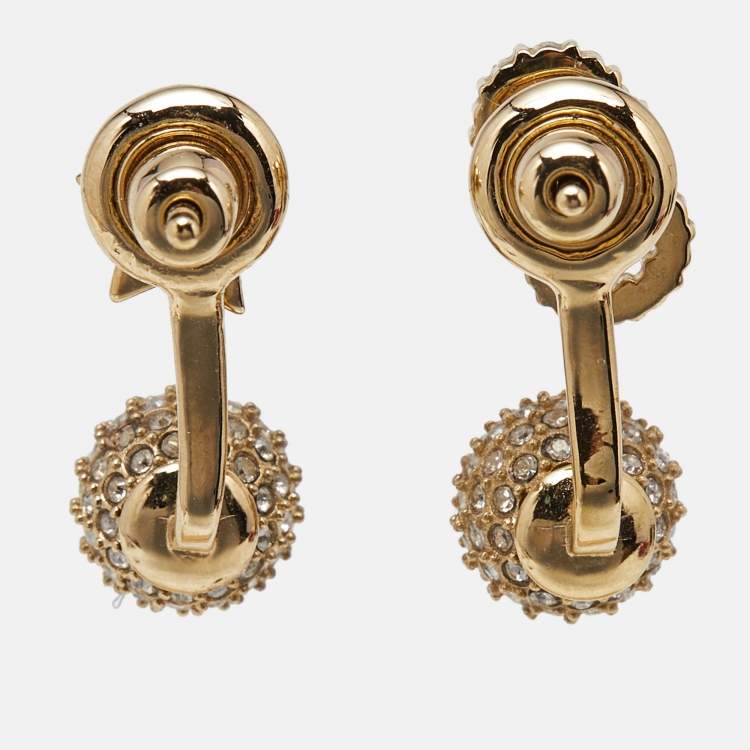 Pre Owned Dior CD La Petite Crystal Star Gold Tone Tribal Earrings
