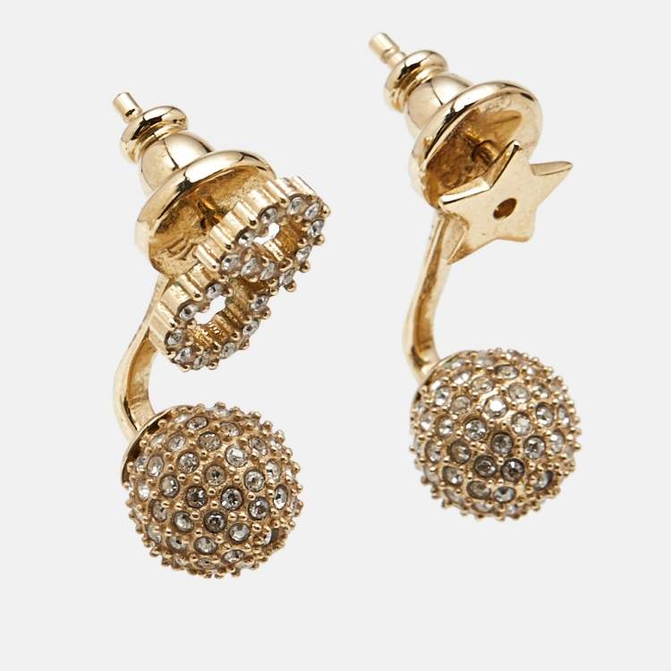 Pre Owned Dior CD La Petite Crystal Star Gold Tone Tribal Earrings