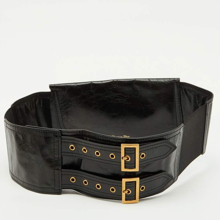 Pre Owned Dior Black Crinkled Leather Saddle Wrap Belt